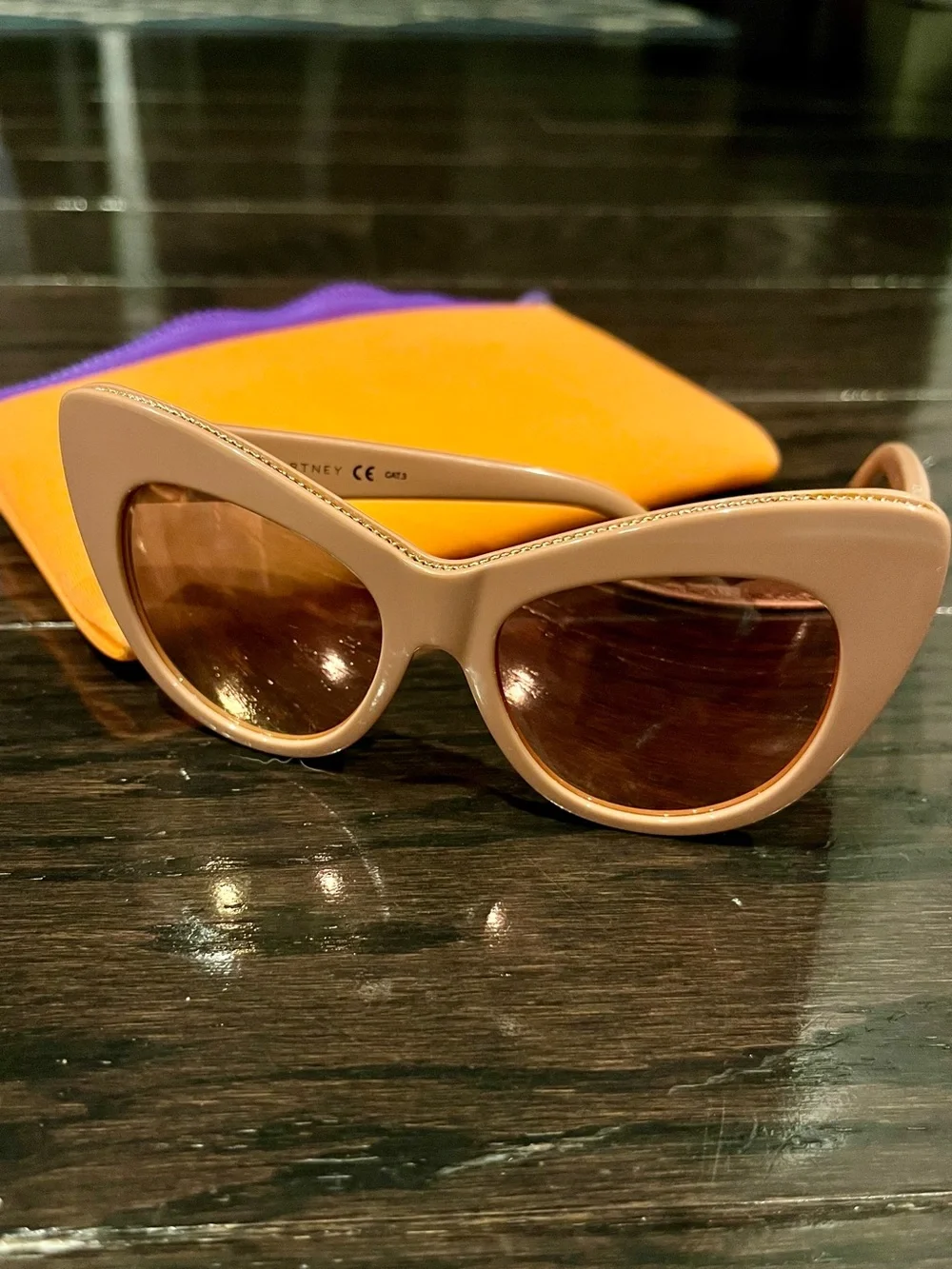Stella McCartney Kids Pink Cat-Eye Sunglasses & Zipper Case Mirror w/ Chain-Trim